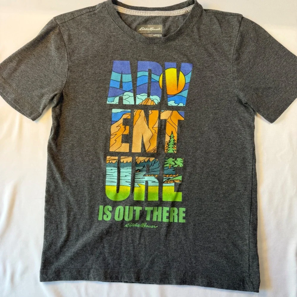 Eddie Bauer Kids Adventure Is Out There Graphic Tee Charcoal Grey M 10/12